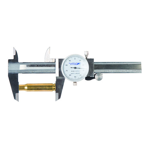 Die Frankford Arsenal Edelstahl-Dial-Caliper sind präzise bis .001" und ideal zum Messen von Cartridge-Dimensionen, mit praktischem Schutzetui.