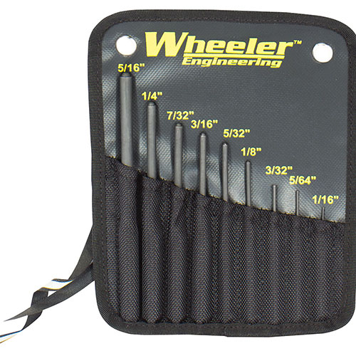 Das Wheeler Roll Pin Punch Set aus gehärtetem Stahl verhindert das Biegen oder Brechen von Pins. Mit 9 verschiedenen Größen und einem ergonomischen Design für präzises Arbeiten.