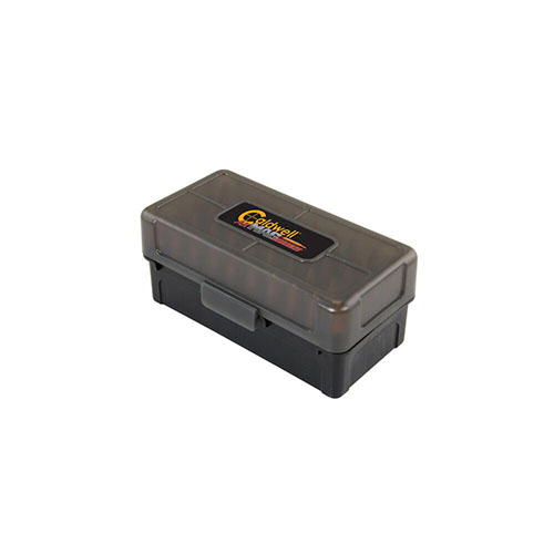 Die Caldwell AK Mag Charger Ammo Box fasst 50 Runden, hat einen abnehmbaren Deckel und ist aus robustem Polymer für langfristige Lagerung gefertigt.