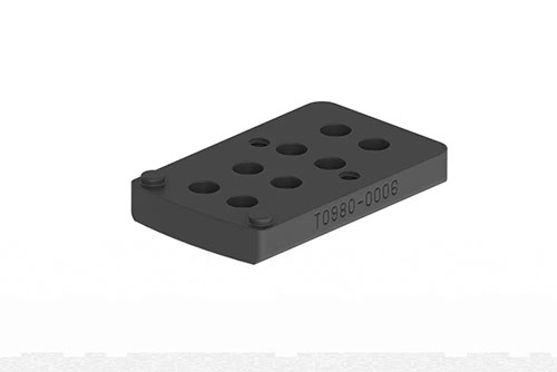 Der ERATAC Mount für das Universal Interface ermöglicht die nahtlose Integration von Aimpoint Acro oder Armadot Optiken, wahlweise zentriert oder mit 20° Offset.