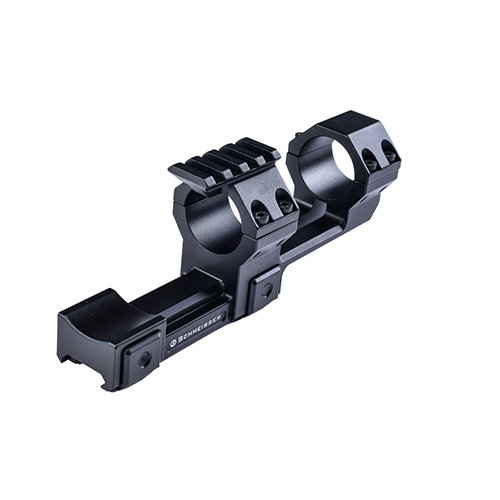 Die SCHMEISSER SMP MOUNT bietet eine stabile Einteiler-Befestigung mit 30 mm Ringen, sicherer Montage an Picatinny-Schienen und zusätzlichem Ring für Reflexvisiere.