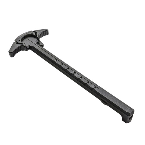 Der SCHMEISSER Ambidextrous Charging Handle aus ALU 7075 T6 bietet ergonomisches Design, beidseitige Bedienung, verstärkte Feder und Gaslöcher für optimale Schalldämpfung.