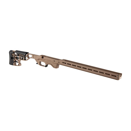 Das MDT ACC Chassis System für Remington 700 bietet ein anpassbares Gewichtssystem, ARCA/RRS Schwalbenschwanz, MDT Elite Grip und ist mit AICS-Magazinen kompatibel.