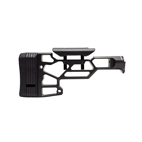 Der MDT Skeleton Rifle Stock Lite bietet eine individuelle Längenanpassung und einen verstellbaren Wangenauflage für optimale Ergonomie – perfekt für TAC21, LSS-XL und HS3 Chassis.
