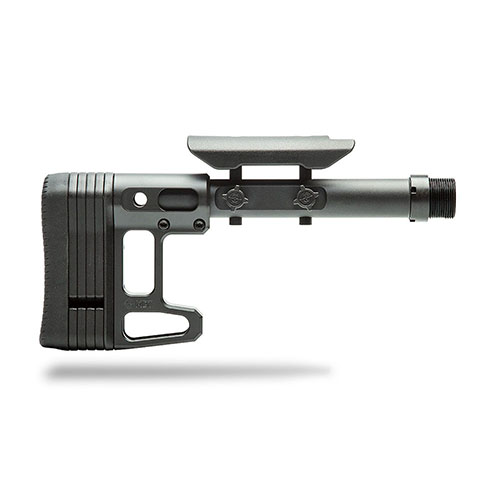 Der MDT Skeleton Carbine Stock, Lite ist ein leichter, verstellbarer Aluminium-Schaft mit M-Lok, 4 LOP-Spacern und zwei QD-Sling-Schwenkanschlüssen.