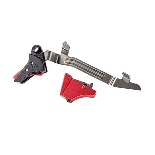 Entdecke den TIMNEY Alpha Red Competition Trigger für Glock Gen 3-4, mit einem festen Abzugsgewicht von 3 lb für präzises Schießen und verbesserte Leistung.