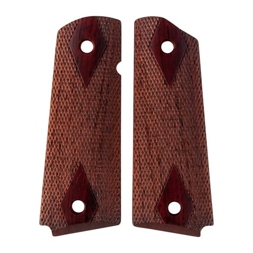 Die 1911 DOUBLE DIAMOND COCOBOLO GRIPS aus hochwertigem Cocobolo-Holz bieten dir extreme Dichte, Stärke und eine atemberaubende Maserung für optimale Handhabung.