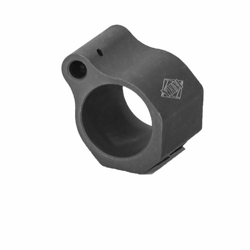 Der AR-15 Gasblock Low Profile aus Stahl bietet vielseitige Montagemöglichkeiten für Zubehör und Handguards, ideal für kompakte taktische Gewehre.