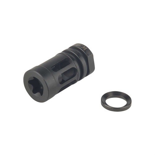 Der AR-15 Gunfighter Comp Mod 0 reduziert Mündungsauftrieb und Blitz, minimiert Seitenblast und Geräusche, und ist aus rostfreiem Stahl mit schwarzer Oxidoberfläche.