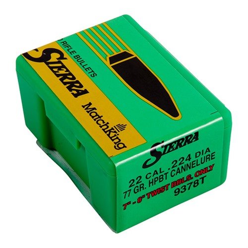Die MatchKing 22 Cal (.224) 77gr HPBT Geschosse bieten dir optimale Ballistik und Präzision für Wettkämpfe, auch unter schwierigen Bedingungen.