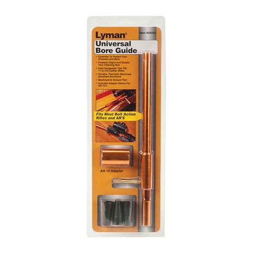 Der UNIVERSAL BORE GUIDE von LYMAN zentriert deinen Putzstock, schützt die Kammer und den Lauf, passt auf die meisten Bolt-Action-Gewehre und AR-15.