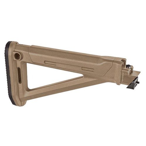 Der Magpul MOE AK Stock bietet eine optimierte feste Schulterstütze mit internem Stauraum, Gummischulterpolster und anpassbaren Wangenauflagen für deinen AK.