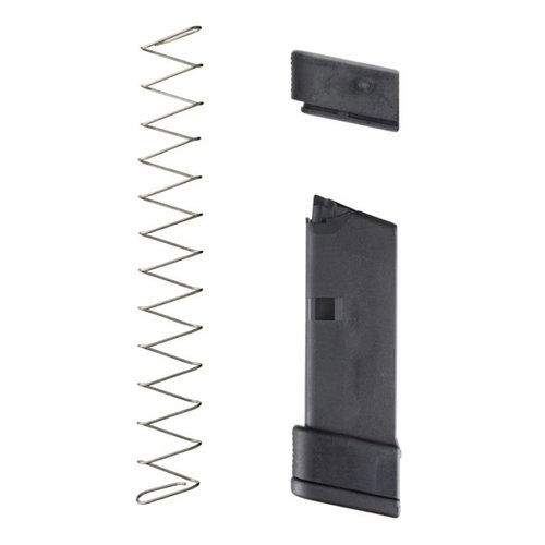 Mit der MAGAZINE EXTENSION für GLOCK® 43 fügst du 2 Patronen hinzu, erhältst einen Pinky Rest für vollen Grip und profitierst von einer langlebigen Edelstahl-Feder!