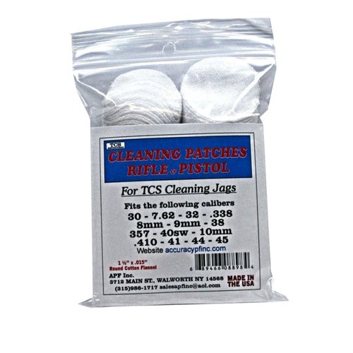 Die TCS CLEANING PATCHES aus 100% Baumwollflanell bieten perfekte Passform für 22- bis 45 Kaliber, ideal für eine Vielzahl von Feuerwaffen und TCS Jags.