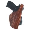 Der PLE Paddle Holster aus hochwertigem Sattelleder bietet sicheren Halt mit einem Daumenverschluss und lässt sich einfach an- und ablegen, ohne den Gürtel zu lösen.