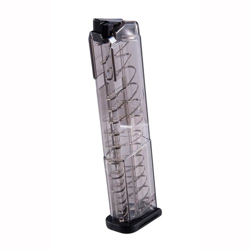 Die ETS Glock 43 Magazine aus transparentem Polymer bieten Leichtigkeit, Sichtbarkeit des Füllstands und hohe Zuverlässigkeit – ideal für Training und Alltag.