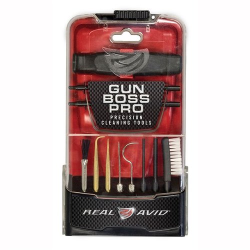 Die Real Avid Gun Boss Pro Precision Cleaning Tools bieten spezielle Werkzeuge zur effektiven Entfernung von Carbonrückständen mit beschichteten Stahlrohren und praktischen Bürsten.