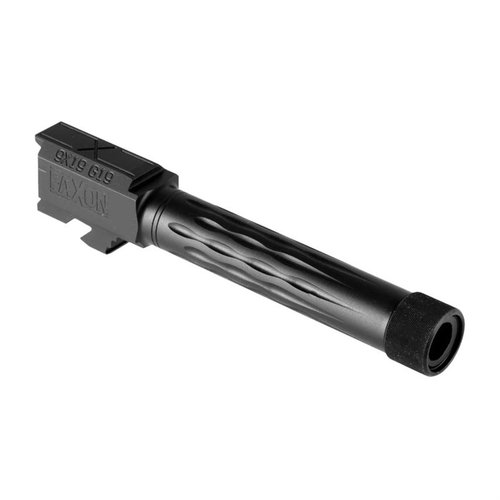 Der Faxon Flame Match Barrel für Glock 19 bietet verbesserte Steifigkeit, Wärmeableitung und passt ohne Gunsmithing in die Fabrikschlitze, ideal für präzises Schießen.