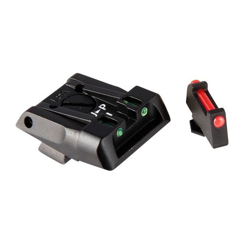 Die L.P.A. Adjustable Sights für Glock bieten eine klare Sicht mit einem leuchtend roten Fiber-Optik-Frontblick und einem tiefen, leicht zu holsternden Rückblick.