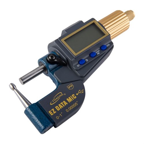 Der iGaging EZ Data Tube Micrometer misst präzise bis zu 0,0015 Zoll, hat ein eiförmiges Anvil für die Messung von Hülsen und bietet eine LCD-Anzeige sowie Datenübertragung.