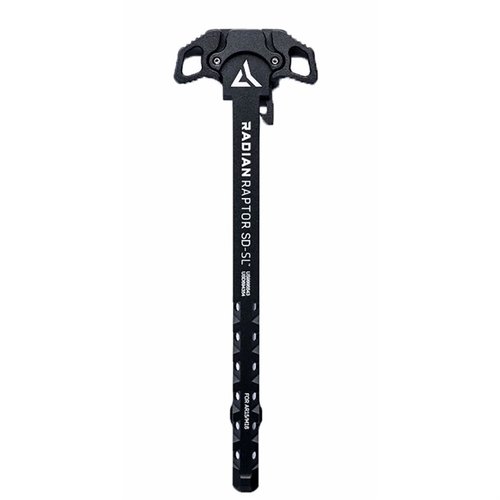 Der AR-15 Raptor-SD-SL Charging Handle mit ventiliertem Schaft minimiert Blowback und ermöglicht schnelles Laden mit einer Hand dank des schlanken Designs.