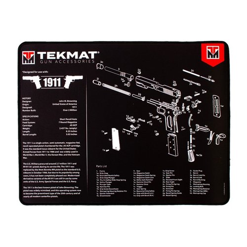 Der TekMat Ultra 20 Pistol Cleaning Mat ist wasserdicht, kratzfest und enthält Diagramme für eine einfache Demontage deiner Handfeuerwaffe.
