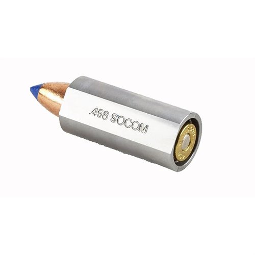 Der CARTRIDGE GAUGE .458 SOCOM von WILSON COMBAT ist ein praktisches Werkzeug, das die Gesamtlänge, den Kopfabstand und das Übermaß prüft, um präzises Nachladen zu gewährleisten.