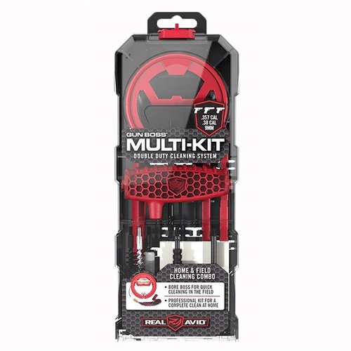Der GUN BOSS MULTI-KIT für Handfeuerwaffen bietet eine schnelle Reinigung mit dem Bore Boss und ein umfassendes Set für die vollständige Pflege von Lauf, Mechanik und Kammer.