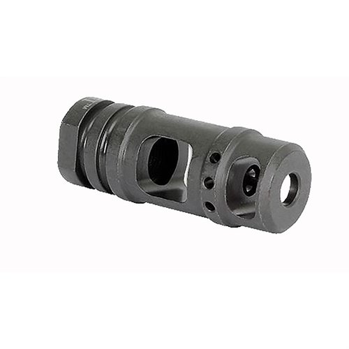 Der AR-15 Two-Chamber Muzzle Brake reduziert den Mündungsaufschlag, ist aus Werkzeugstahl mit Phosphatbeschichtung, hat 1/2-28 Gewinde und wird in den USA hergestellt.