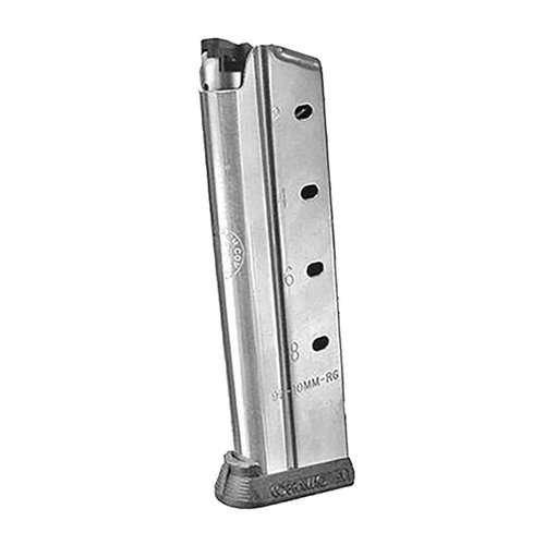 Das 1911 GOVERNMENT FULL SIZE MAGAZIN bietet Platz für 9 Schuss, hat eine Edelstahl-Oberfläche, einen Hybrid-Follower und einen abnehmbaren Boden.