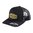 Schwarze Snapback mit schwarzem Mesh und olivfarbenem, sechseckigem Gummi‑Patch