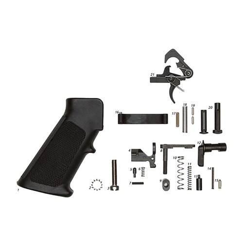 Hol dir das komplette Lower Parts Kit mit QMS Trigger! Enthält alles, was du für den Aufbau benötigst, wahlweise mit oder ohne Grip.