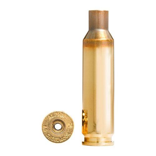 Die Alpha 6.5mm Creedmoor Brass bietet optimierte Primer-Pockets und eine lange Lebensdauer der Hülsen, ideal für hohe Drücke und Geschwindigkeiten.