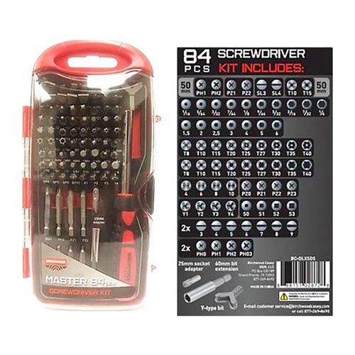 Das MASTER SCREWDRIVER SET mit 84 Teilen bietet dir eine umfangreiche Auswahl an Bits, darunter Slotted, Philips, Torx und mehr – perfekt für jede Reparatur!