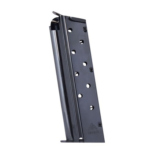 Die MEC-GAR 1911 Full Size Magazine 9-Rd blued bietet eine robuste Bauweise aus gehärtetem Kohlenstoffstahl, eine zuverlässige Feder und ein flaches Metallbodenblech.