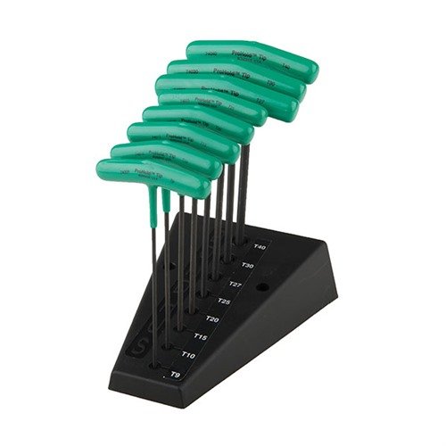 Das PROHOLD STAR TIP T-HANDLES Set von BONDHUS bietet dir 8 verschiedene Größen (T9-T40), hält Schrauben fest und hat eine robuste Verbindung zwischen Griff und Klinge.