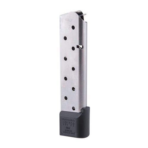 Das Chip McCormick .45 ACP Railed Power Mag bietet ultra-smoothes, zuverlässiges Füttern, eine korrosionsbeständige Edelstahlkonstruktion und doppelt so lange Lebensdauer.