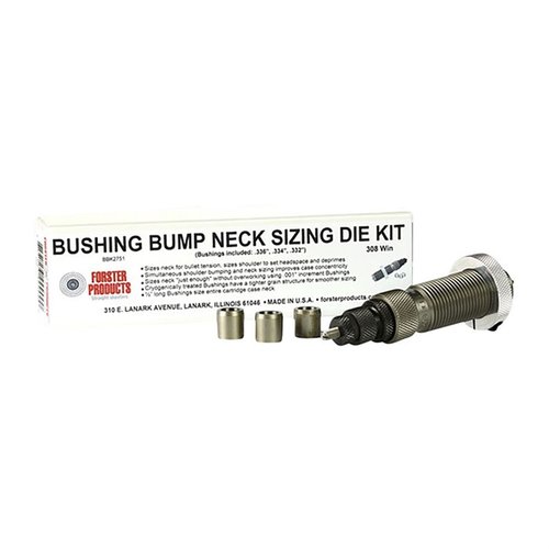 Mit den Forster Bushing Bump Neck Die Kits kannst du die Spannung an den Hülsen präzise steuern. Enthält eine handpolierte Größe und drei ausgewählte Bushing.