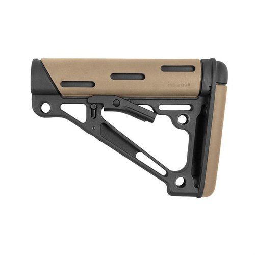 Der Hogue OverMolded® zusammenklappbare Buttstock bietet eine robuste Polymerkonstruktion, einen gummierten Wangenauflage und einen rutschfesten Hybrid-Pad für optimalen Komfort.