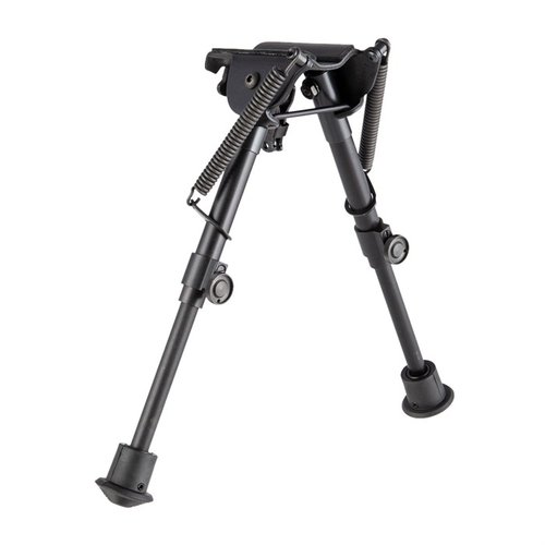 Der Harris Self-Leveling Bipod 6-9" bietet eine schnelle Höhenverstellung, selbst auf unebenem Gelände, mit einem stabilen S-Series-Basis und gummierten Füßen.