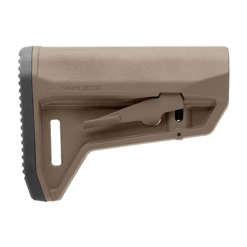 Der MOE SL-M Carbine Stock bietet eine kompakte Bauweise, einen rutschfesten Gummi-Schulterpolster und eine ambidextröse Anpassungshebel für optimalen Komfort.