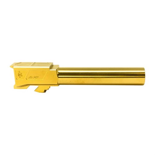 Der MATCH GRADE CROWNED BARREL für Glock 21 bietet eine aggressive Zielkrone, TiN-Beschichtung für erhöhte Verschleißfestigkeit und präzise CNC-Bearbeitung.