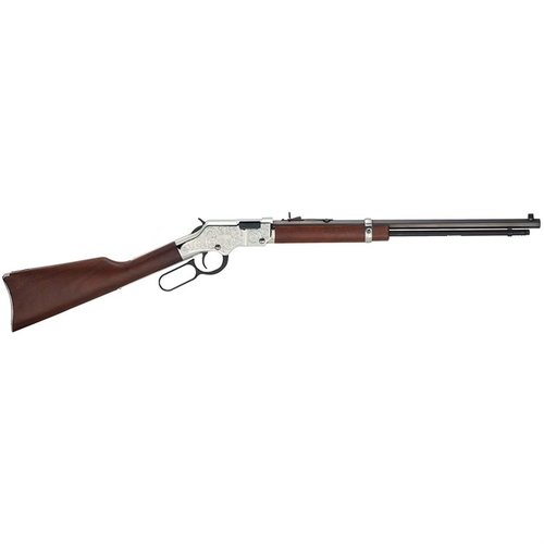Die SILVER EAGLE 17 HMR ist eine kunstvoll gravierte Lever-Action-Gewehr mit 20" Oktagonal-Lauf, ideal für Zielschießen und Kleinwildjagd.