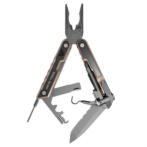Das AR-15 Tactical Gun Tool bietet dir 37 Funktionen, darunter eine Kombination aus Zangen, Messern und einem Bolt Carrier Carbon Scraper für optimale Wartung.