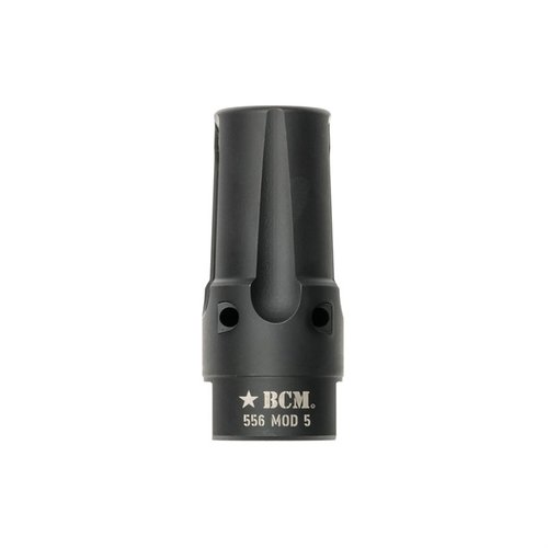 Der BCMGUNFIGHTER™ Compensator Mod 5-5.56 reduziert Mündungshochgang, Blenden, Geräusch und seitlichen Druck, ideal für taktische Anwendungen.