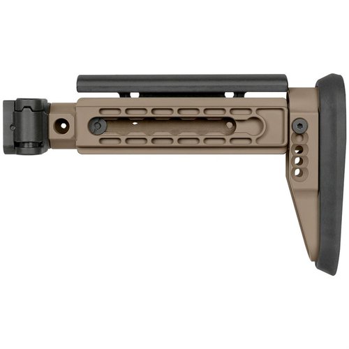 Der AK ALPHA Series Folding Stock bietet eine robuste, verstellbare Lösung mit 5 Positionen, einer stabilen Seitenklappmechanik und 3 QD Sling-Anschlüssen für maximalen Komfort.