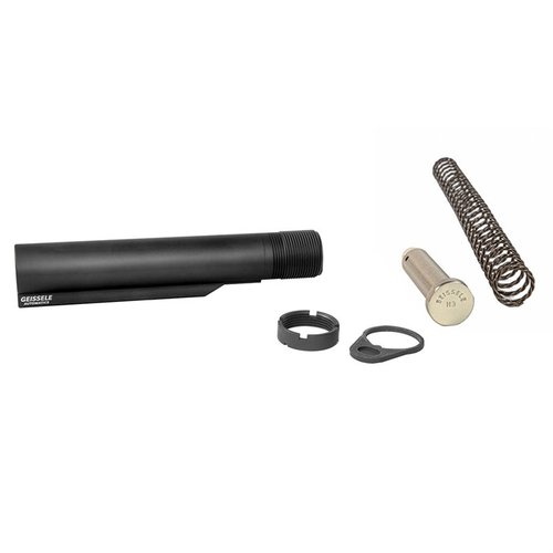 Der Geissele Premium Mil-Spec Buffer Tube aus 7075-T6 Aluminium bietet 6 Positionen, während die Super 42 Feder die Zuverlässigkeit und Rückstoßdämpfung deiner AR-15 verbessert.