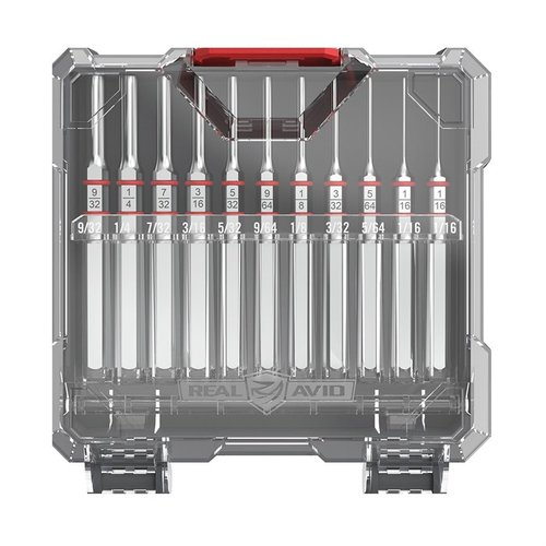 Das Accu-Punch 11-teilige Standard Pin Punch Set aus gehärtetem Stahl mit Nickelbeschichtung bietet dir präzise Kontrolle und Korrosionsschutz für deine Waffenarbeiten.