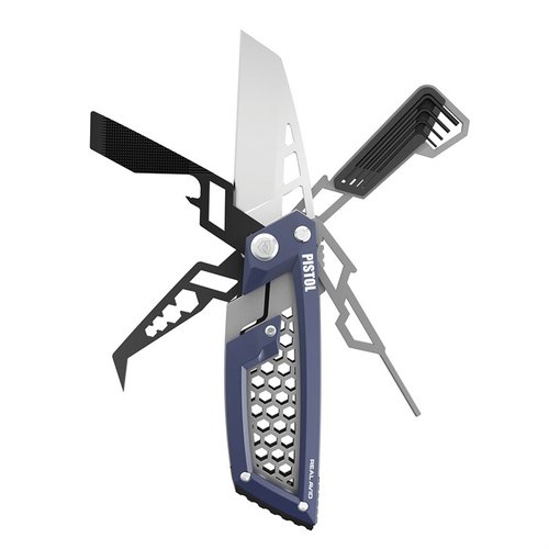 Der PISTOL GUN TOOL EDGE von REAL AVID bietet dir ein 2,6" Wharncliffe-Messer, Werkzeug für Laser-Sicht und Trigger, sowie weitere nützliche Funktionen für die Waffenpflege.