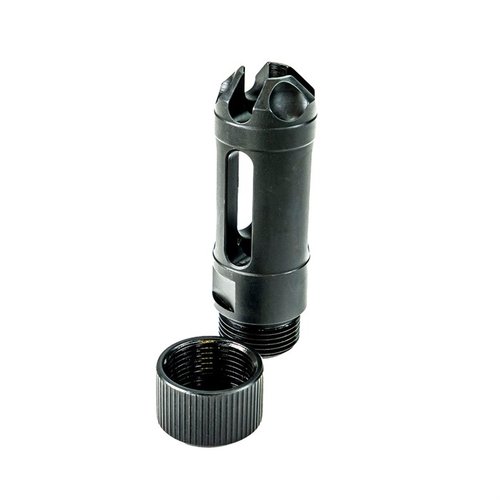 Der MUZZLOK® 9MM Luger Flash Hider ermöglicht eine einfache Montage ohne Crush Washer, kann im Feld schnell angebracht oder entfernt werden und bietet präzise Ausrichtung.